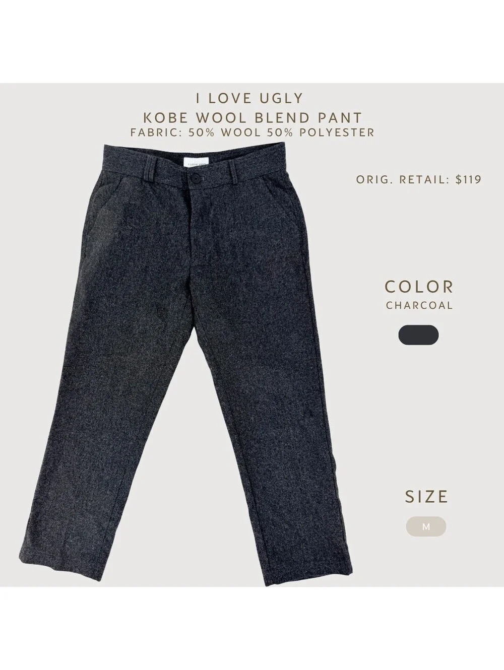 I Love Ugly Kobe Wool Blend Charcoal Pants M